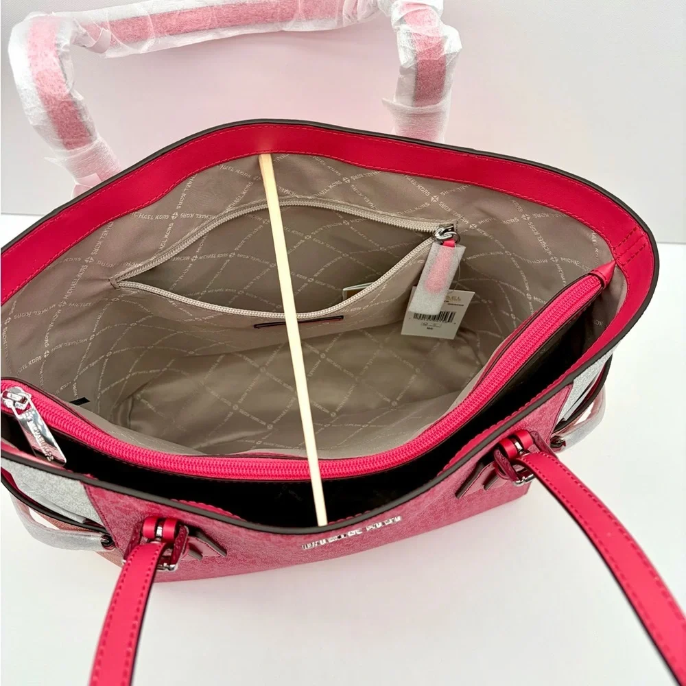 Michael Kors Pink and White Tri-Tone MK Logo Tote